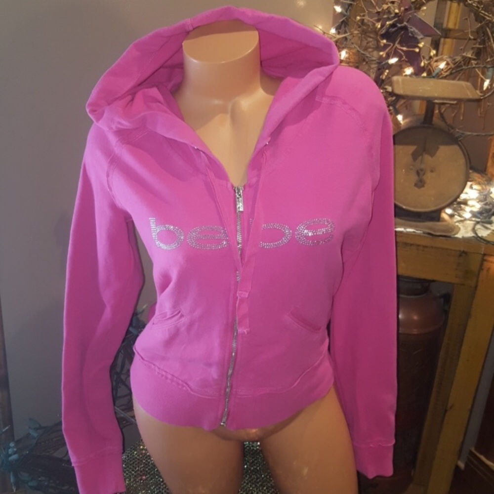 Bebe logo hooded sweatshirt L pink